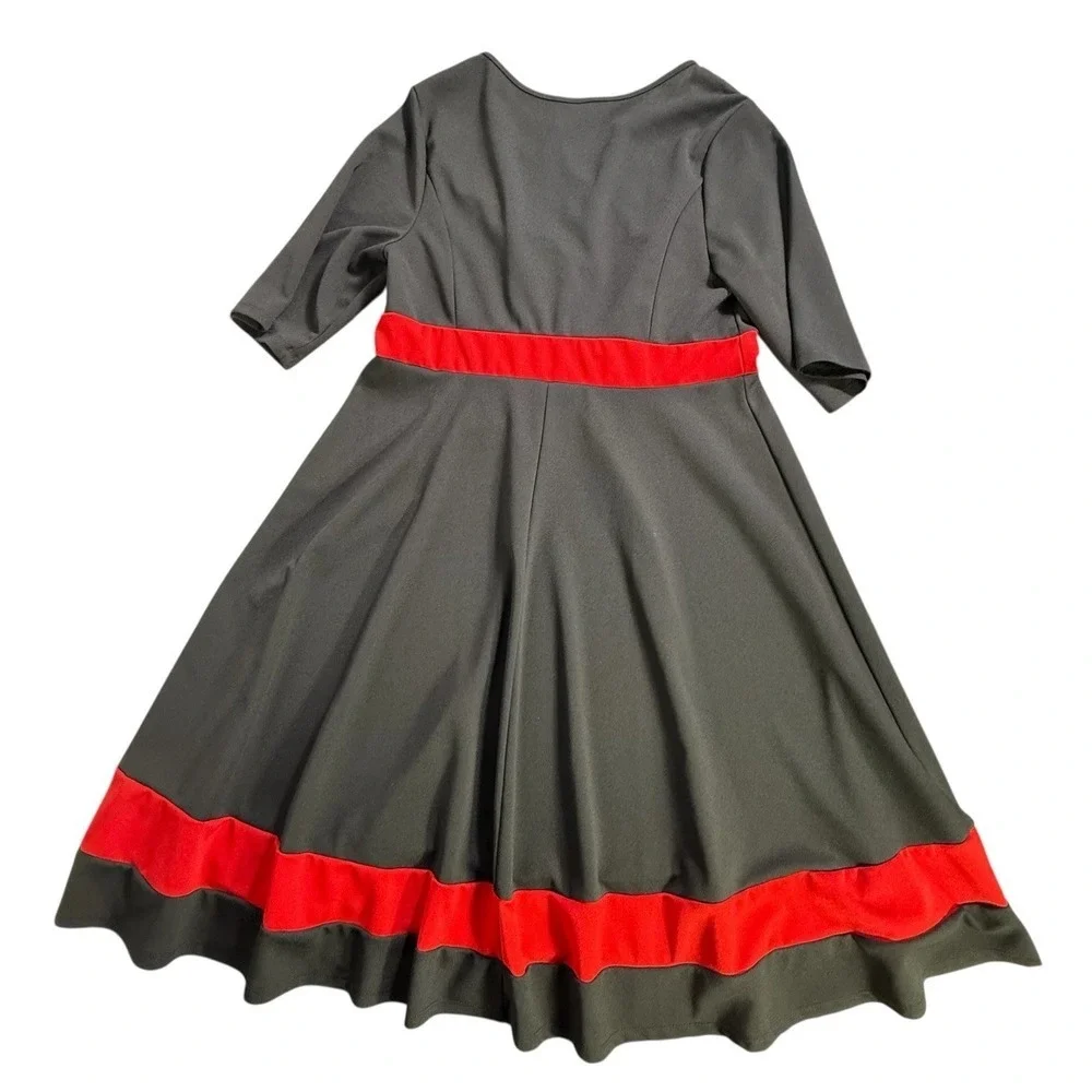 SHEIN Curve Black Red Fit & Flare Business Causal Maxi Dress Stretch Size 1XL